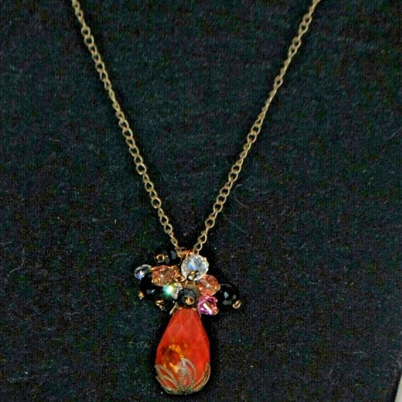 Faceted Cherry Quartz Necklace Crystal Cluster - Picture 2 of 9